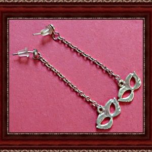 Silver Tone Dangle Mask Design Earrings